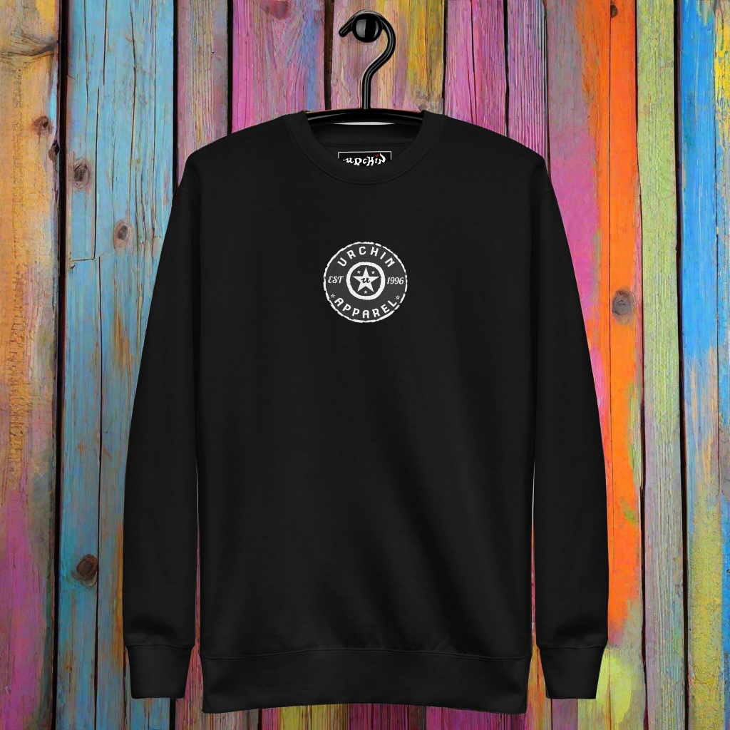 URCHIN Clothes - 'Urchin Apparel U Star' B &W Logo. Choice of Dark Colours. Unisex Premium Sweatshirt