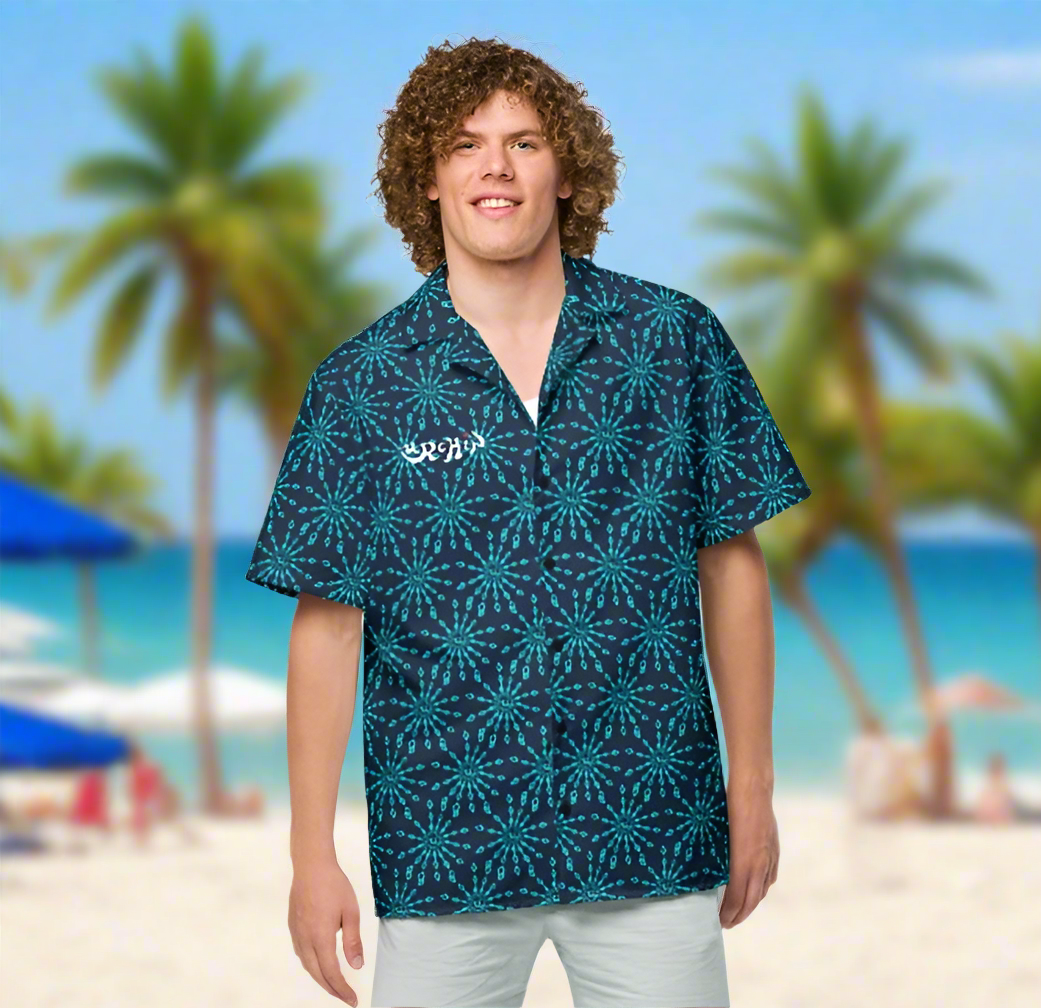 URCHIN 'U FIREWORK'. BLUE/BLUEBERRY Unisex button shirt. Multiple Sizes.