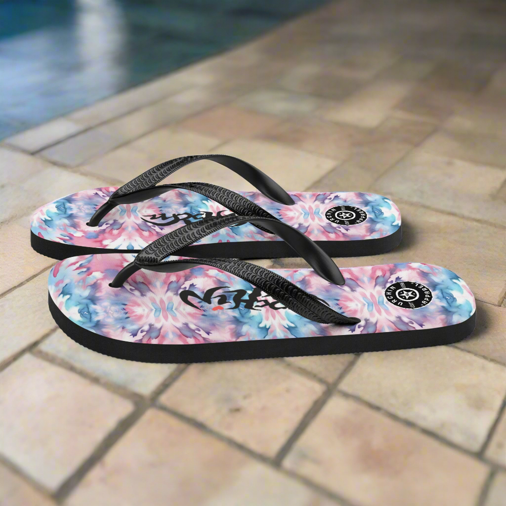 URCHIN Footwear. 'CORAL SEA' Pink & Blue Tie Dye. Unisex Flip-Flops. Choice of Sizes.