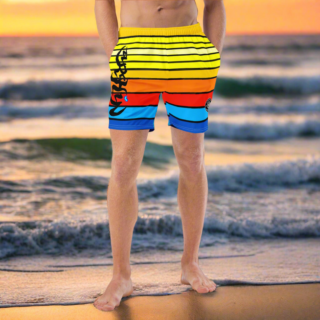 URCHIN Men's Swimwear. 'SUNRISE' Unisex Recycled Swim Board Shorts. Choice of Sizes.