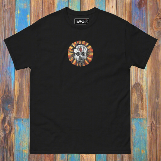 URCHIN Clothes -'DOLLAR SKULL' Cotton T Shirt. Choice of Dark Colours. Unisex.