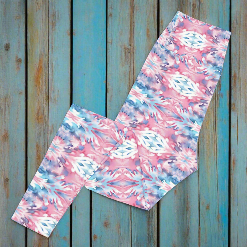 URCHIN Clothes & Sportswear 'CORAL SEA' Pink & Blue Tie Dye. Yoga Leggings. Choice of Sizes.