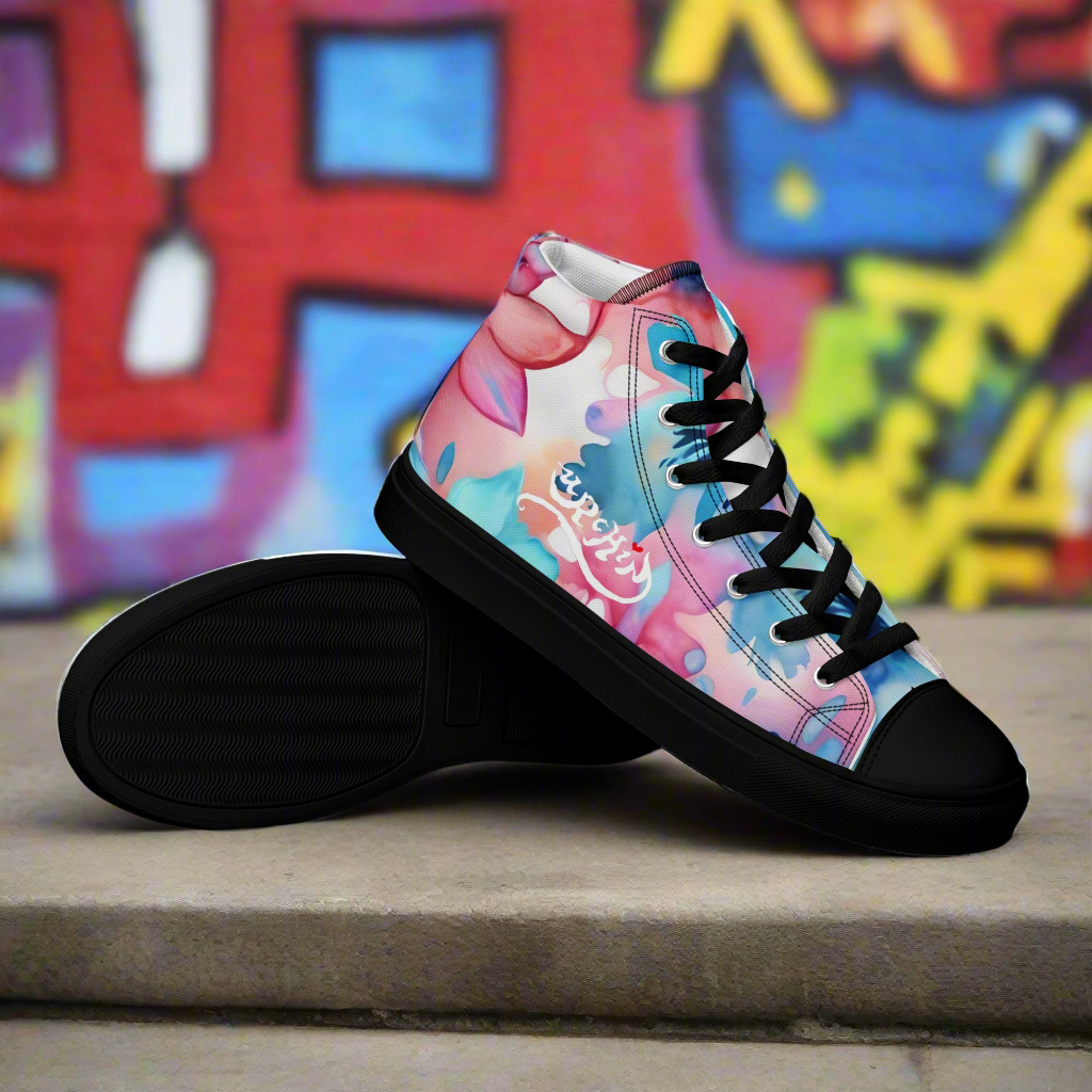 URCHIN Footwear 'U FLOWER'. Womens high tops. Black or White Detailing Option. Choice of Sizes.