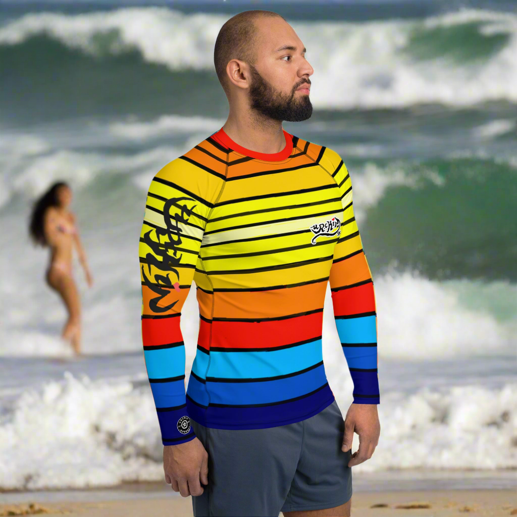 URCHIN Mens Swimwear. 'SUNRISE' 'HARD BUNNY' Logo Rash. Choice of Sizes.