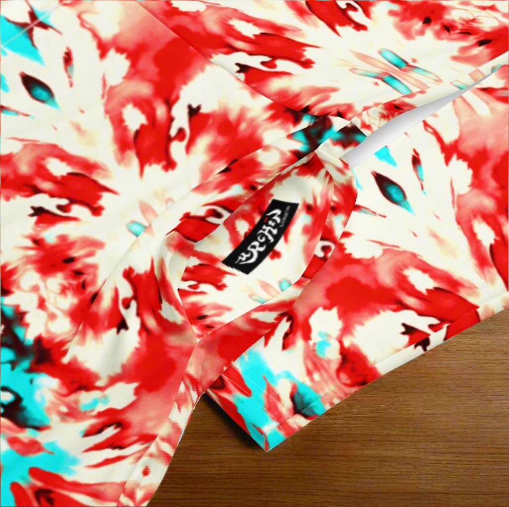 URCHIN Clothes 'CORAL SEA' Red and Blue Tie Dye. Long Sleeve Midi Dress. Choice of Sizes.