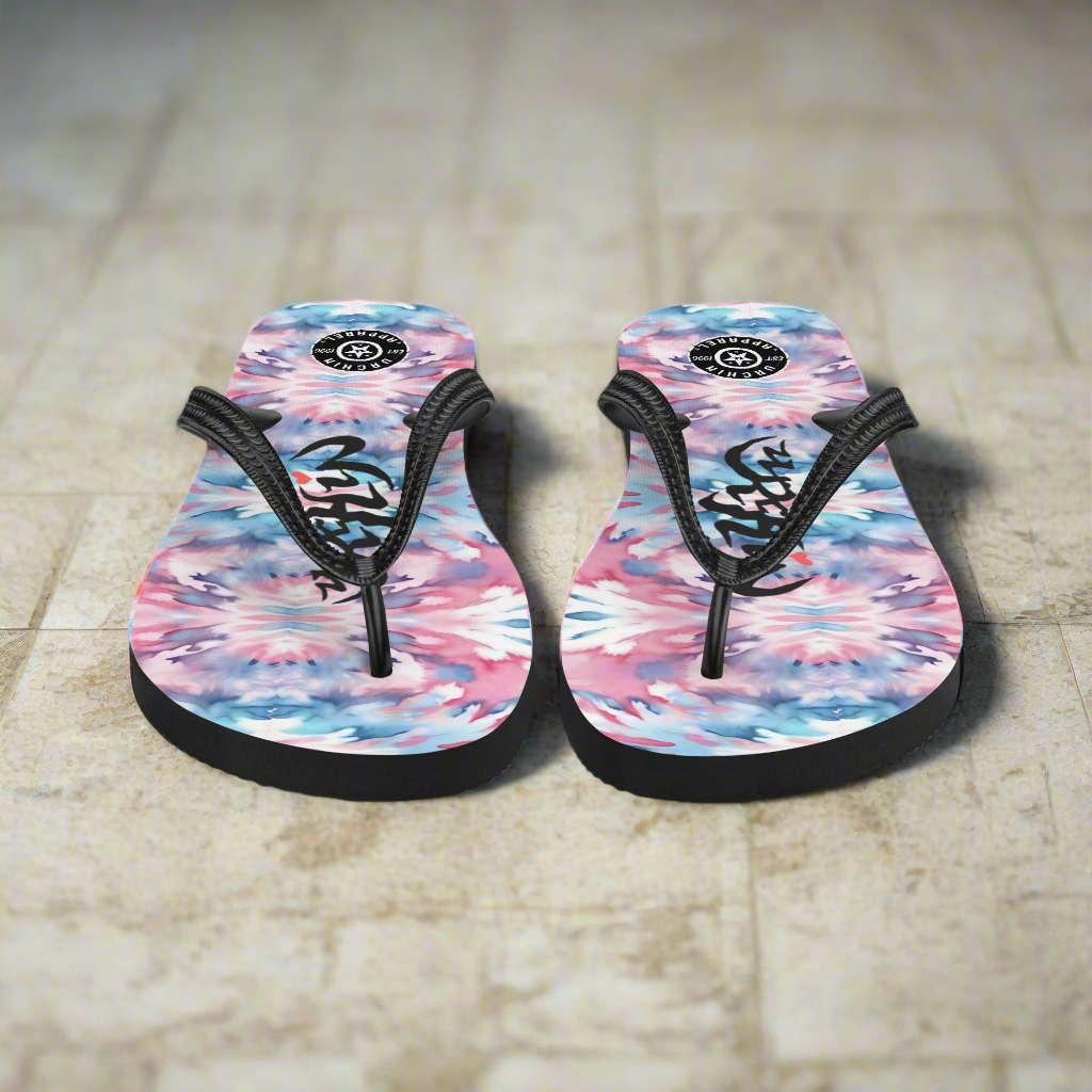 URCHIN Footwear. 'CORAL SEA' Pink & Blue Tie Dye. Unisex Flip-Flops. Choice of Sizes.