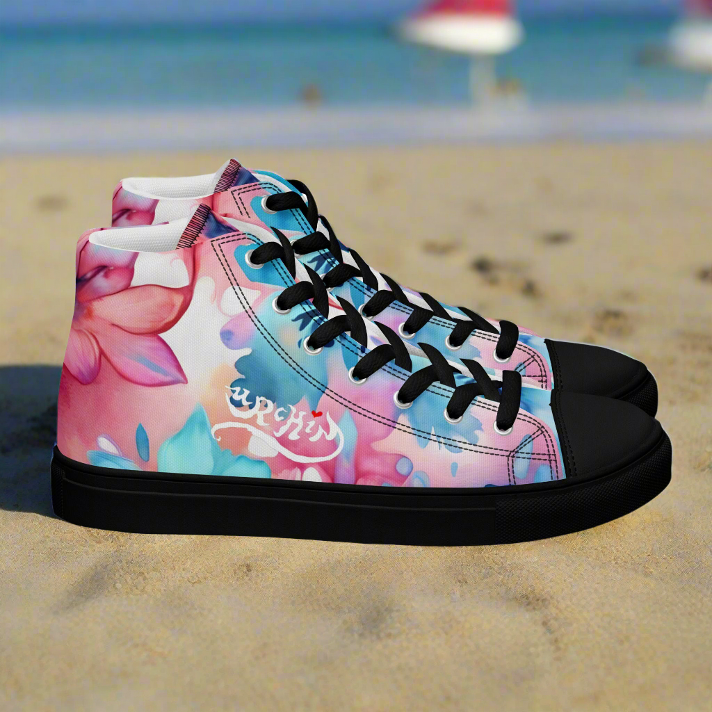 URCHIN Footwear 'U FLOWER'. Womens high tops. Black or White Detailing Option. Choice of Sizes.