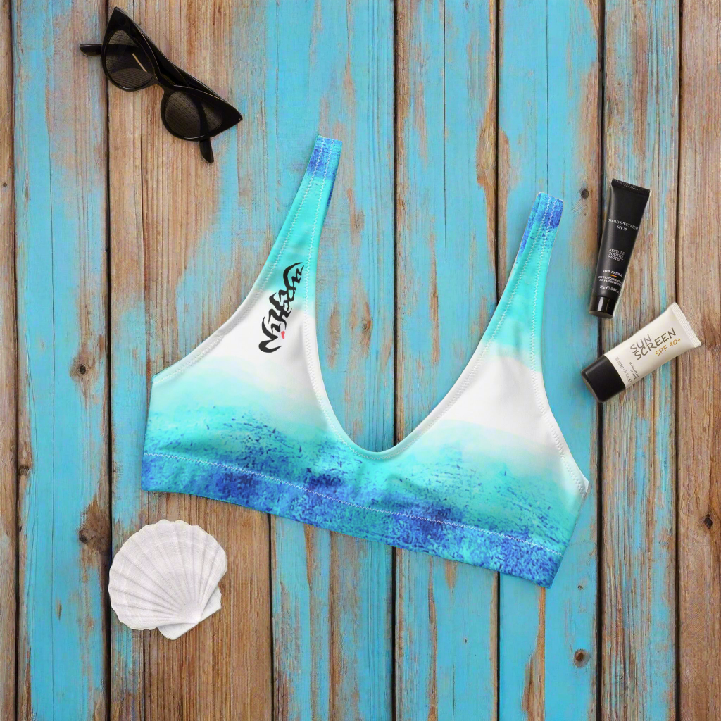 URCHIN Clothes & Swimwear. 'BLUE DREAM' Recycled padded bikini top. Choice of Sizes.