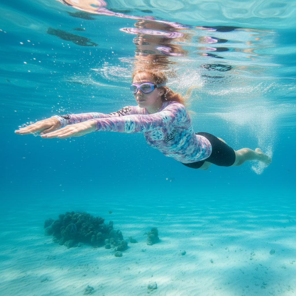 URCHIN-'CORAL SEA' Pink and Blue Tie Dye. Womens Rash Guard. Choice of Sizes.