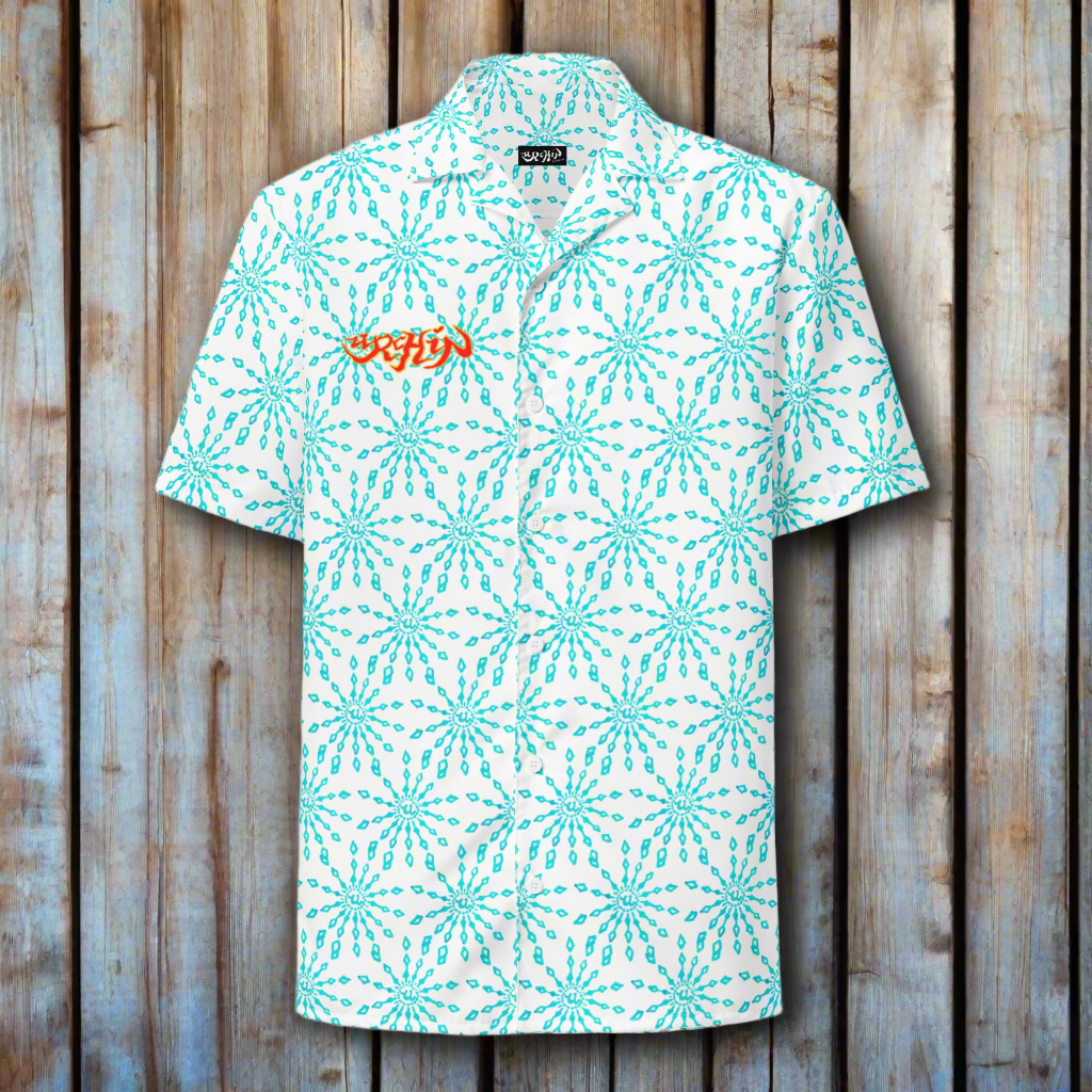 URCHIN 'U FIREWORK'. BLUE/CLOUD Unisex button shirt. Size Options.