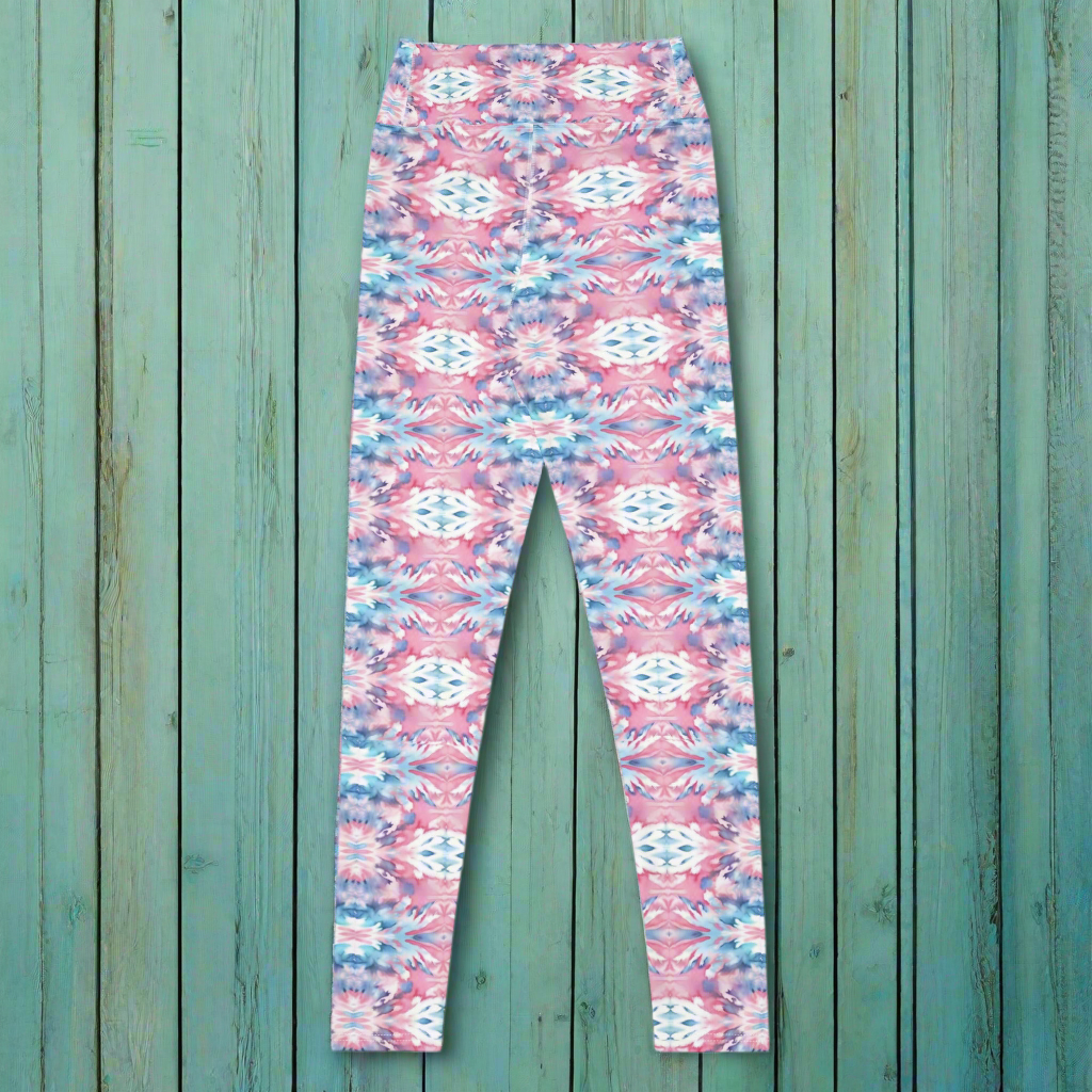 URCHIN Clothes & Sportswear 'CORAL SEA' Pink & Blue Tie Dye. Yoga Leggings. Choice of Sizes.