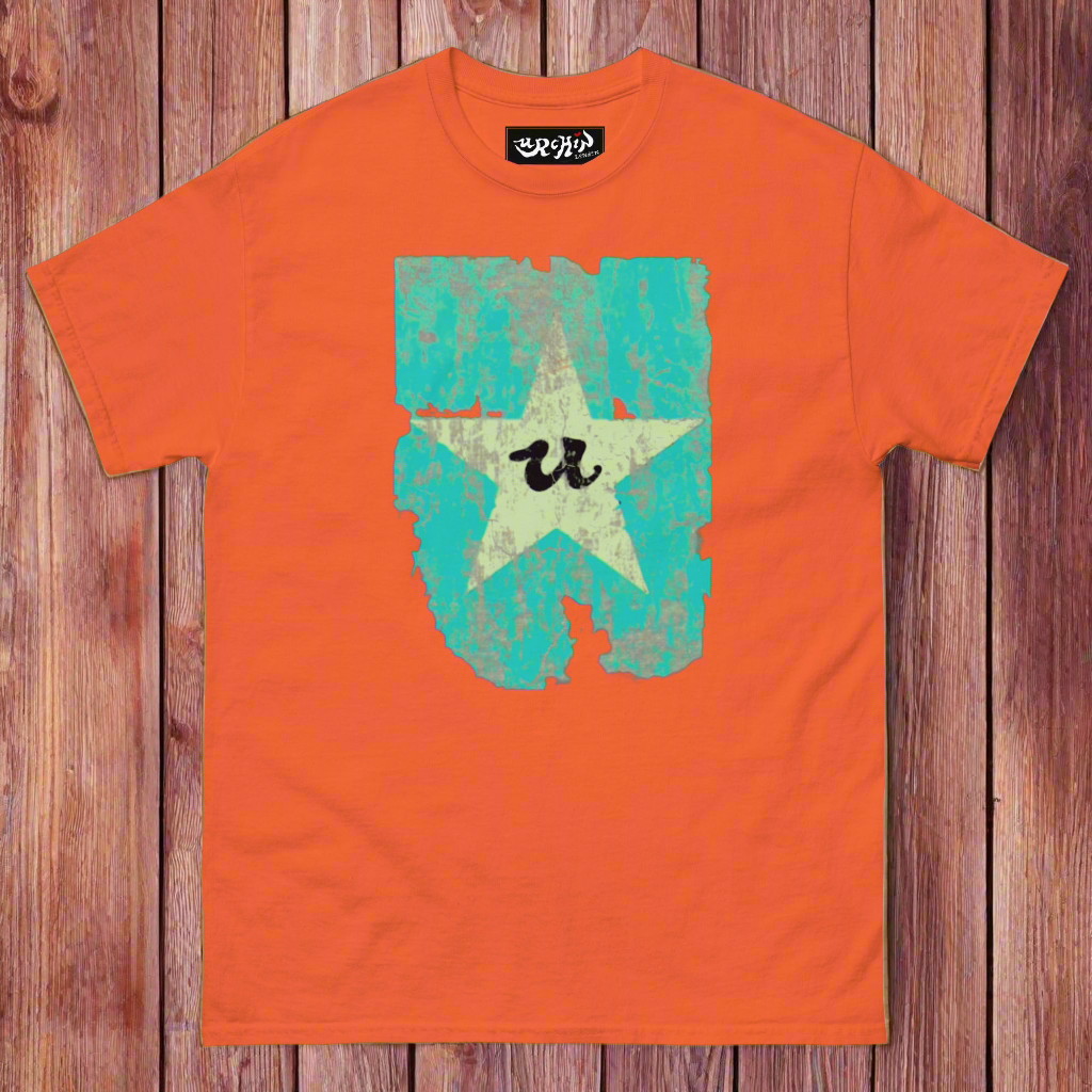 URCHIN Clothes -'U STAR' Cream on Blue- Old Poster. Cotton T Shirt. Choice of Colours. Unisex.