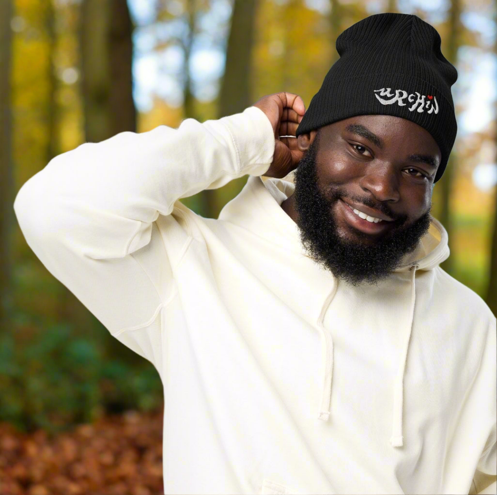 URCHIN Headwear. Urchin Logo, Organic Cotton Ribbed Beanie. Seven colours option. One Size.