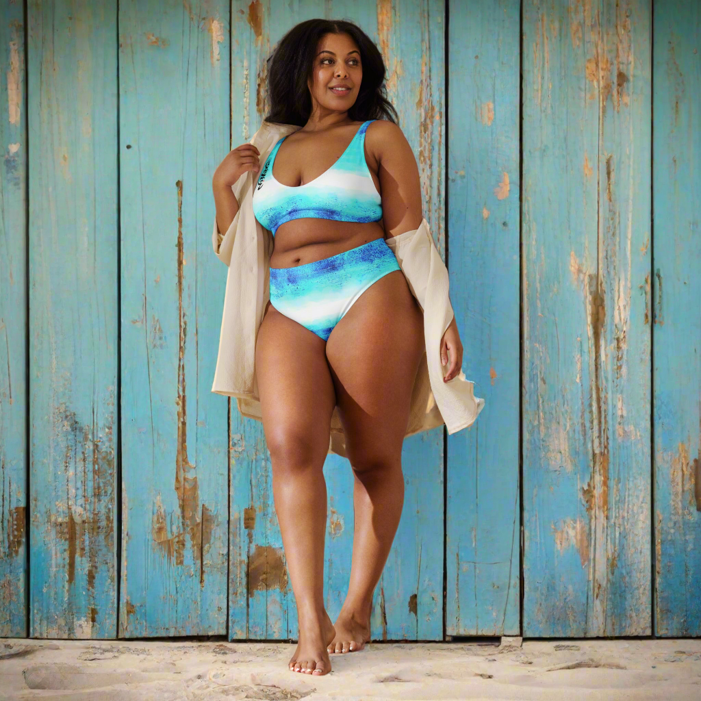 URCHIN Clothes & Swimwear. 'BLUE DREAM' Recycled high-waisted bikini. Choice of Sizes.