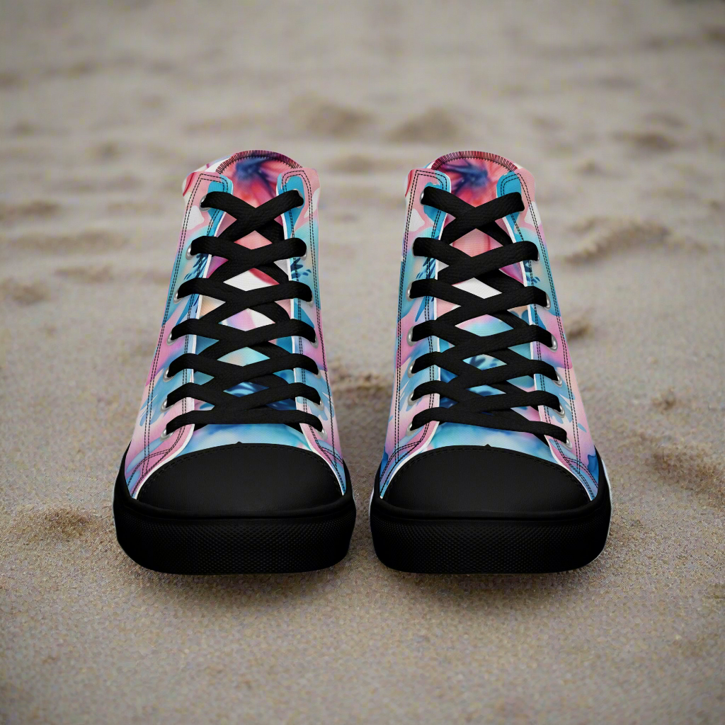 URCHIN Footwear 'U FLOWER'. Womens high tops. Black or White Detailing Option. Choice of Sizes.