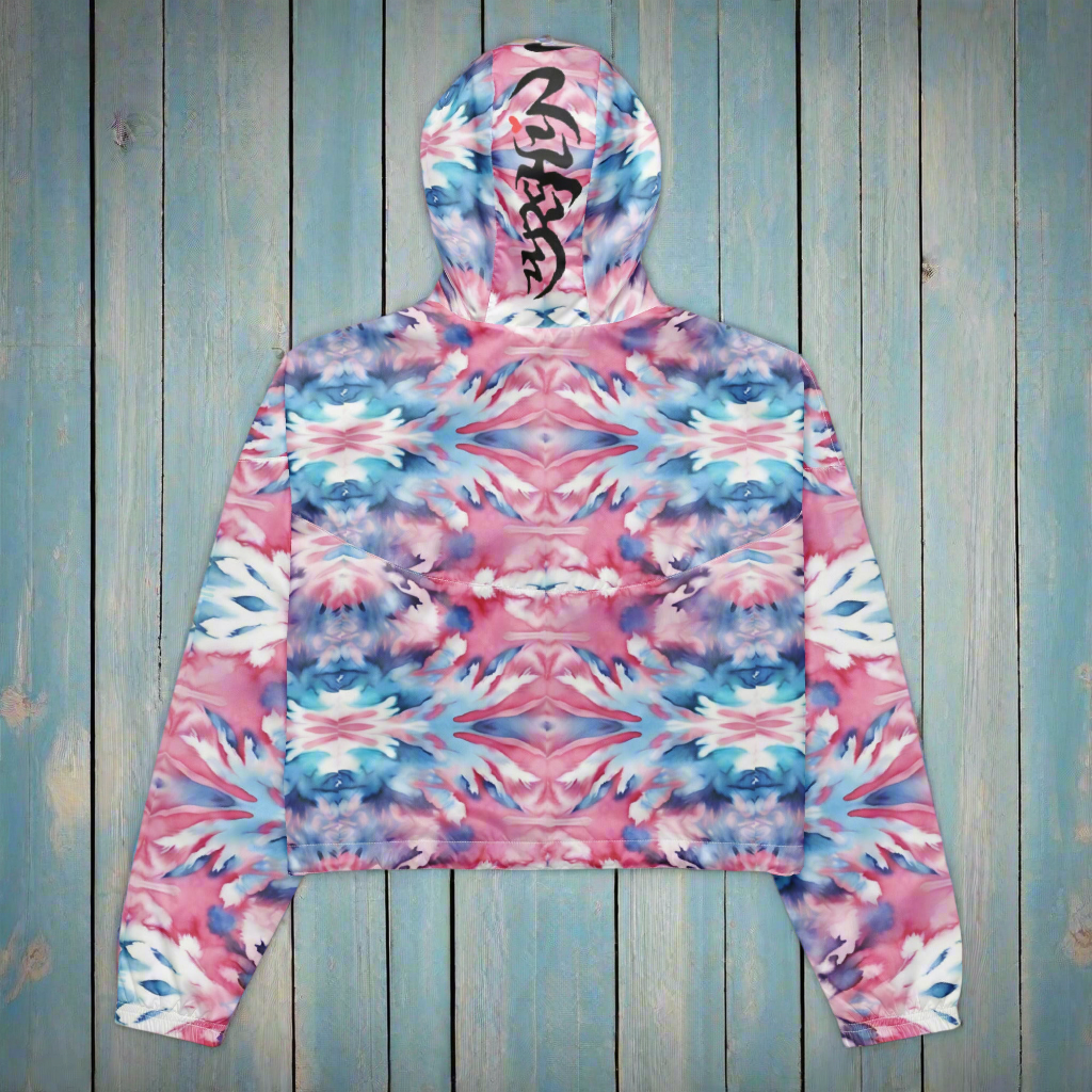 URCHIN Clothes & Sportswear 'CORAL SEA' Pink and Blue Tie Dye. Women’s cropped windbreaker. Choice of Sizes.