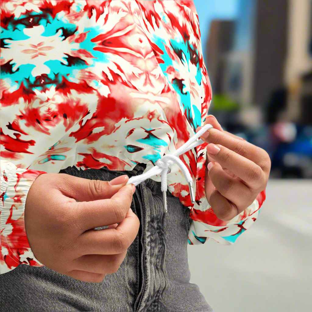 URCHIN Clothes & Sportswear 'CORAL SEA' Red and Blue Tie Dye. Women’s Cropped Windbreaker. Choice of Sizes.