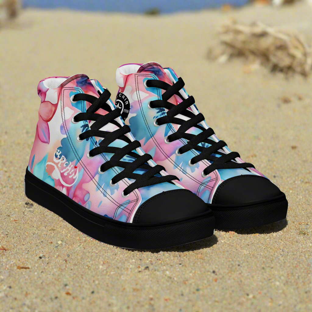 URCHIN Footwear 'U FLOWER'. Womens high tops. Black or White Detailing Option. Choice of Sizes.