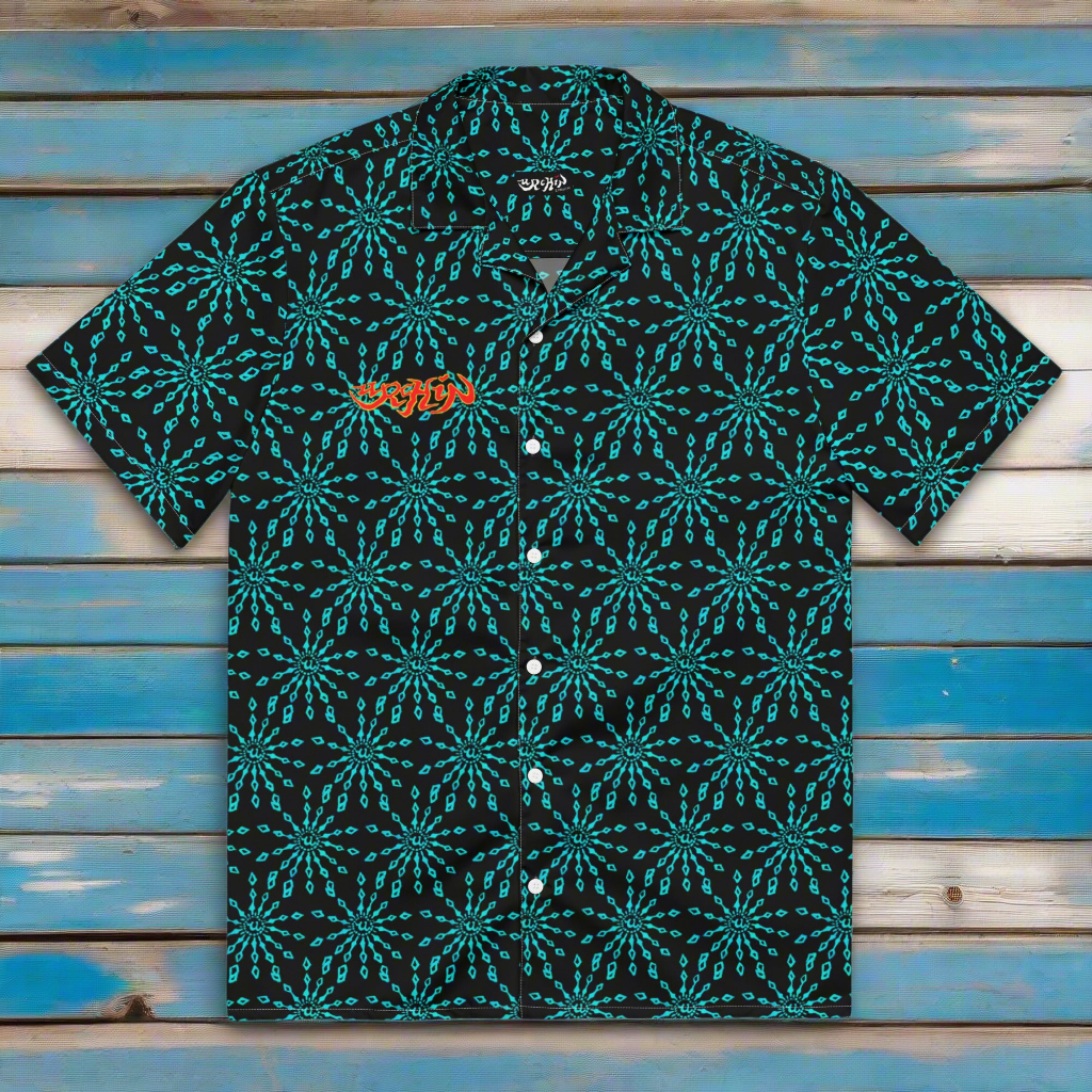 URCHIN 'U FIREWORK'. BLUE/NIGHT Unisex button shirt. Multiple Sizes.