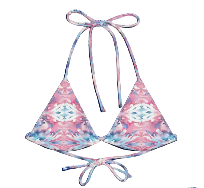 URCHIN-'CORAL SEA' Pink and Blue Tie Dye. Recycled String Tie Bikini Set.
