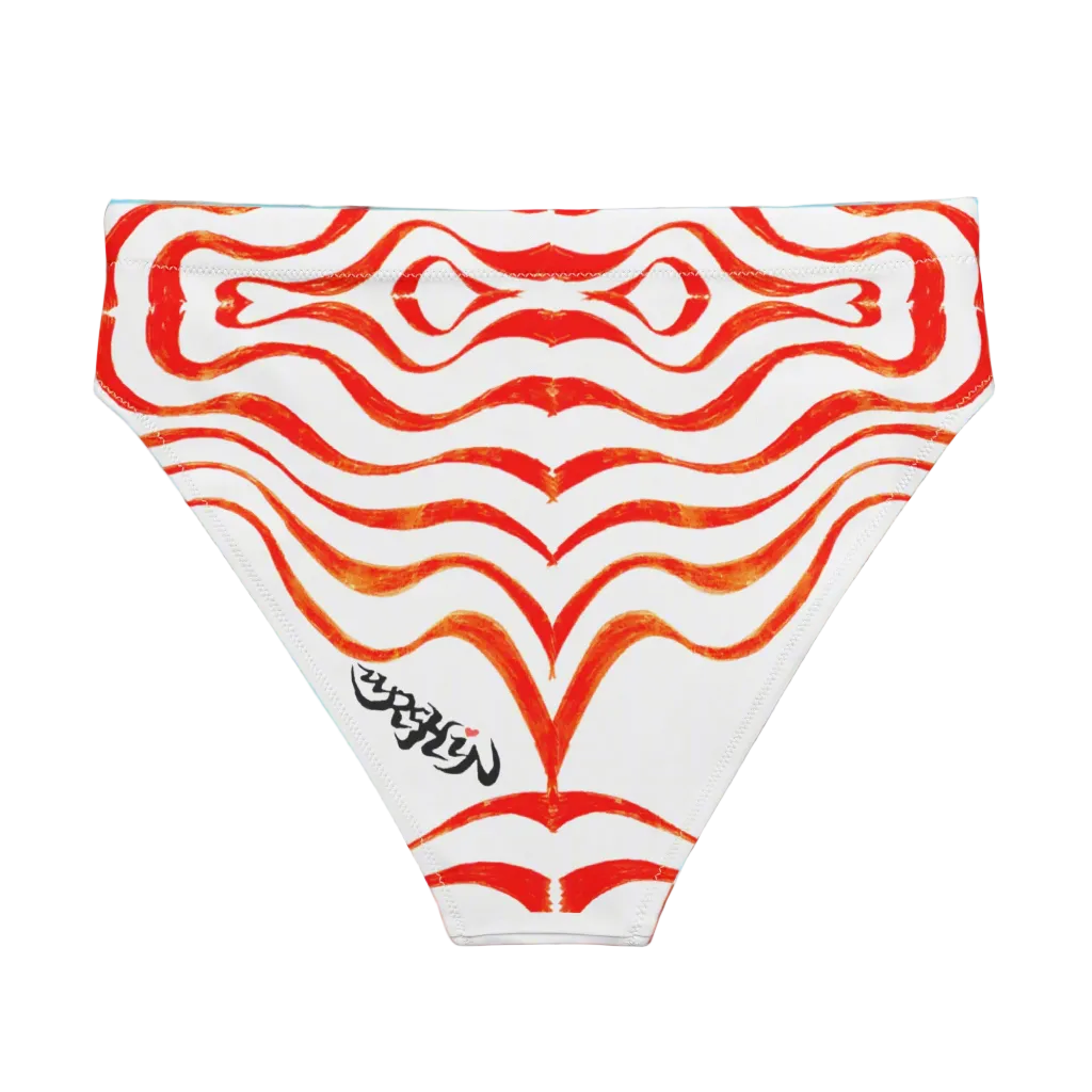URCHIN - 'TATTOO WAVE' RED. Recycled high-waisted bikini bottom. Choice of Sizes.
