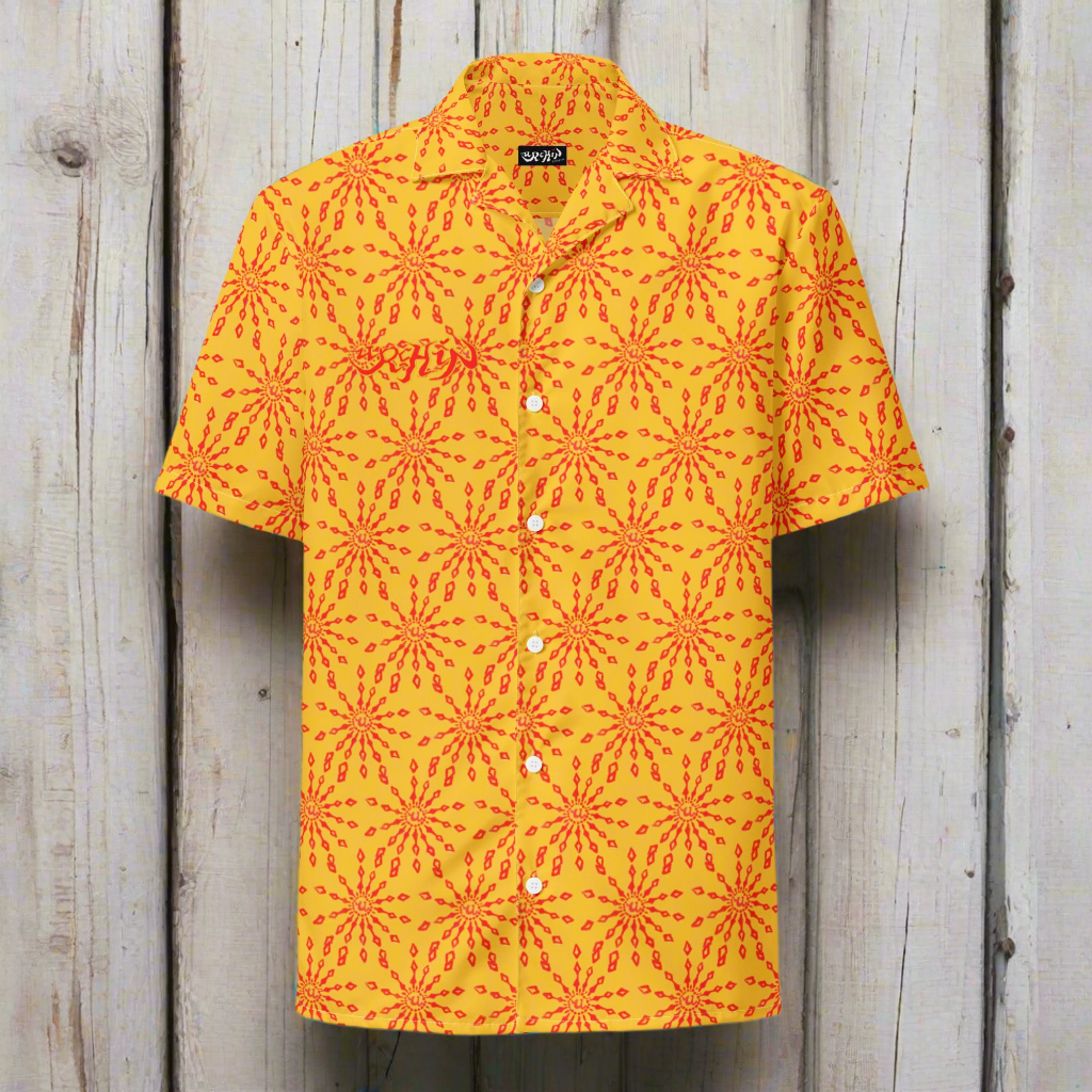 URCHIN 'U FIREWORK'. RED/MANGO Unisex button shirt. Multiple Sizes.
