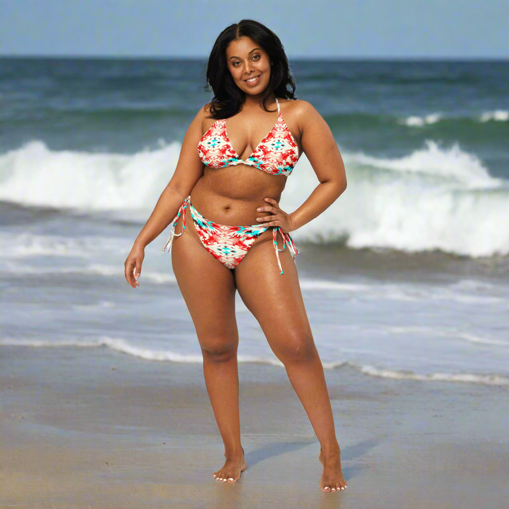 URCHIN Clothes & Swimwear. 'CORAL SEA' Red and Blue Tie Dye. Recycled String Bikini. Choice of Sizes.