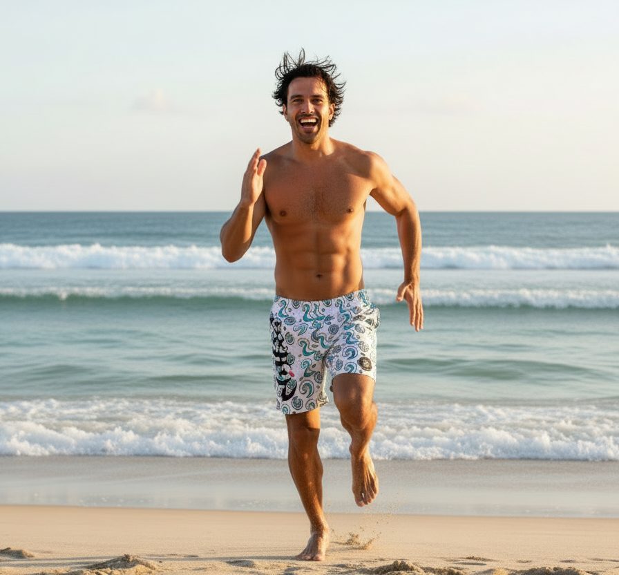 URCHIN 'U SEA' Unisex Recycled Swim Board Shorts.