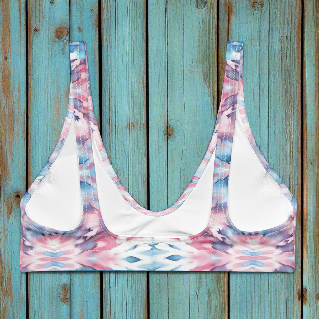 URCHIN-'CORAL SEA' Pink and Blue Tie Dye. Recycled Padded Bikini Top. Choice of Sizes.