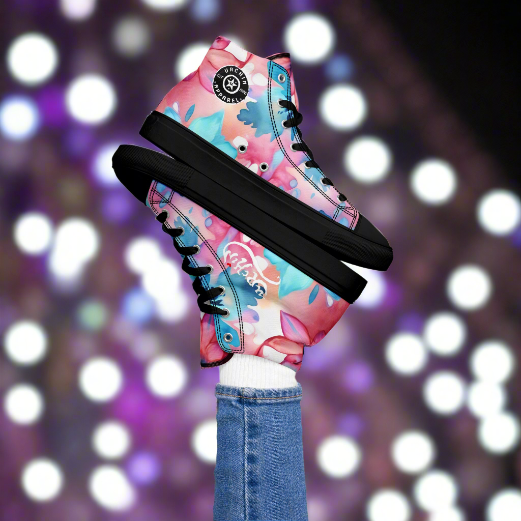 URCHIN Footwear 'U FLOWER'. Womens high tops. Black or White Detailing Option. Choice of Sizes.