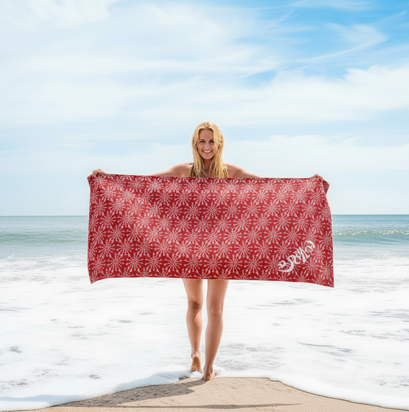 URCHIN 'Fireworks' Towel. Red. Two sizes.