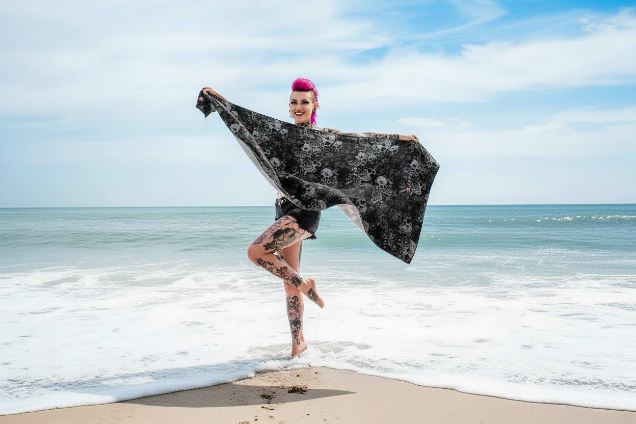 URCHIN 'Skull Storm' Towel. Colour 'Coral'( Pink ). 2 Sizes.