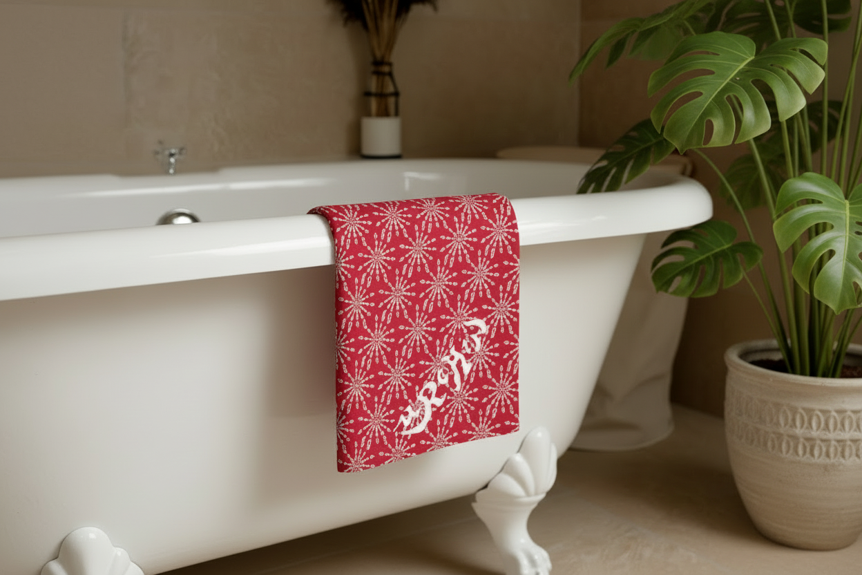 URCHIN 'Fireworks' Towel. Red. Two sizes.