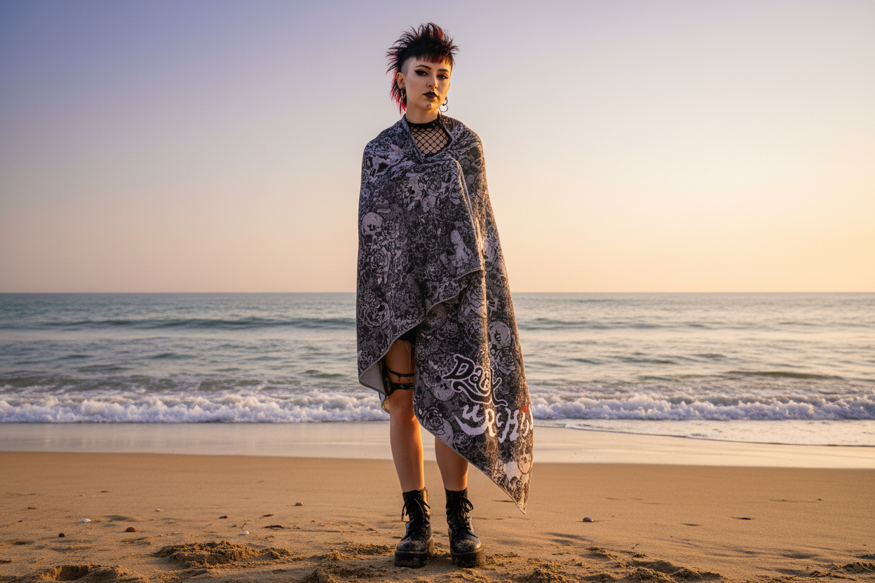 URCHIN 'Skull Storm' Towel. Colour 'Metal'(Grey). 2 Sizes.