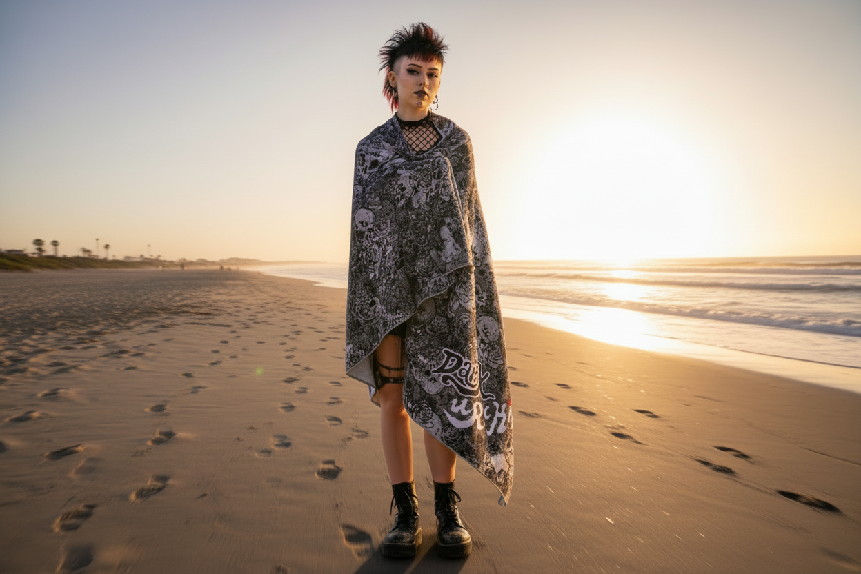 URCHIN 'Skull Storm' Towel. Colour 'Metal'(Grey). 2 Sizes.