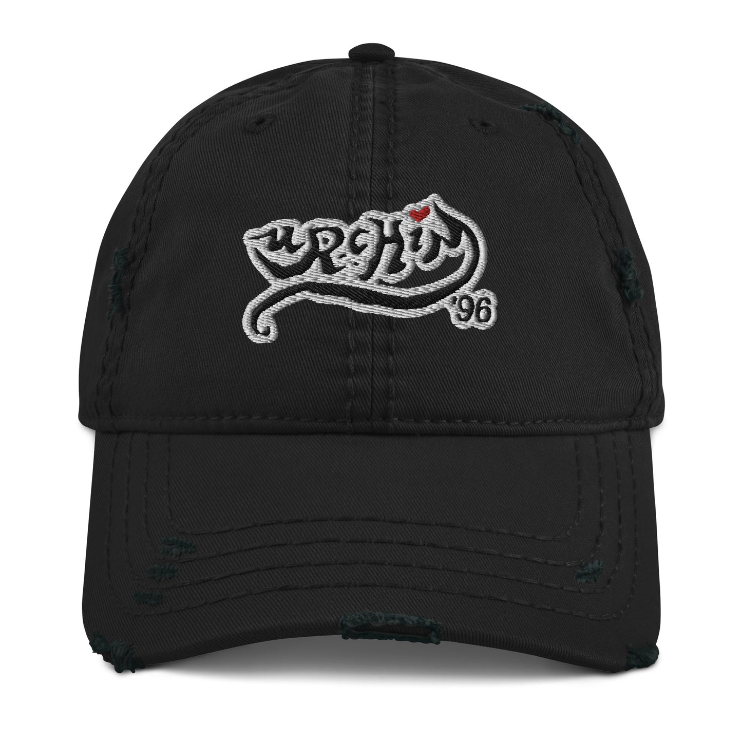 URCHIN Hat- 'Urchin 96' Black Logo on White Cap. 100% Cotton. Lightly Distressed. Choice of Colours. Unisex.