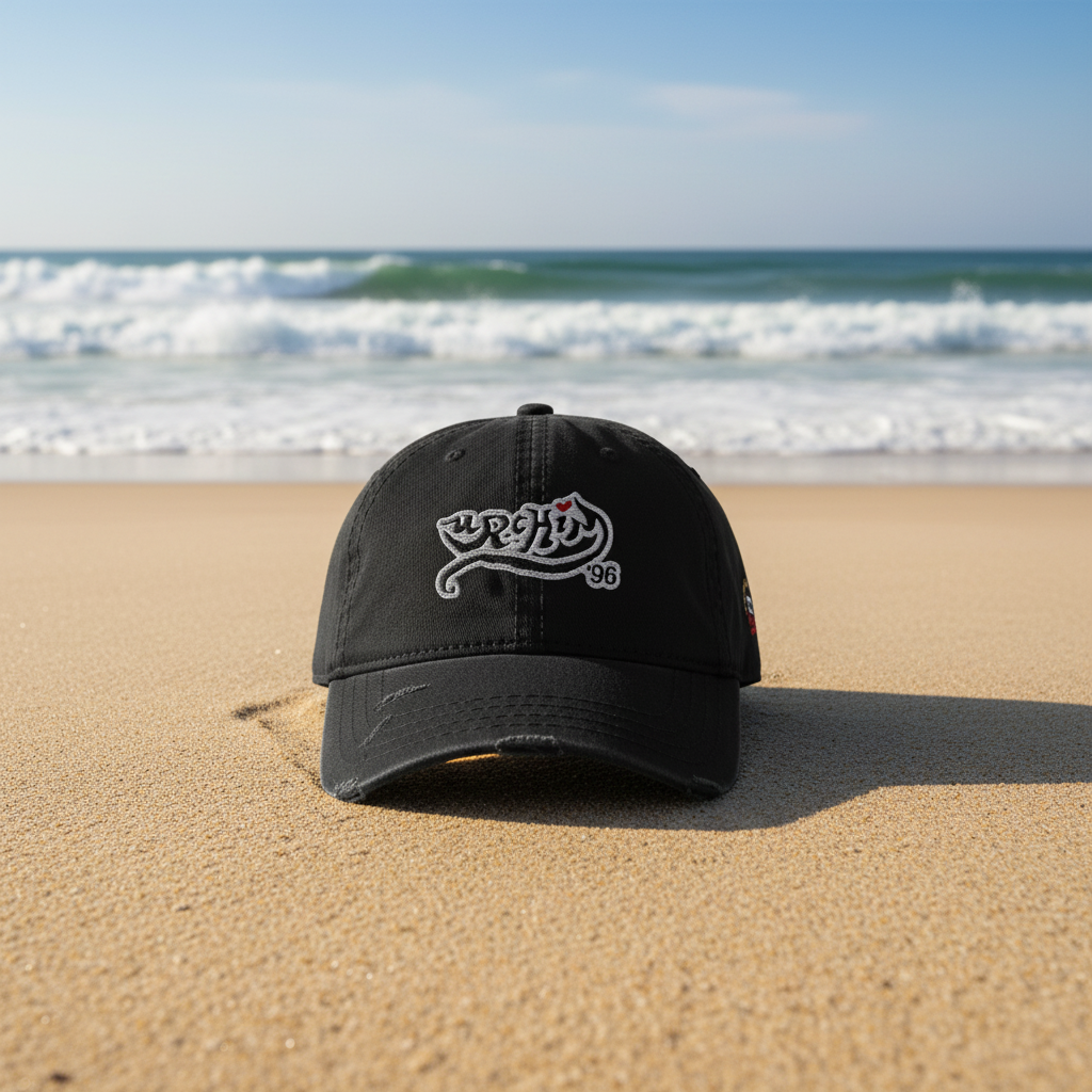 URCHIN Cap- 'Urchin 96' Black Logo on White. 100% Cotton. Lightly Distressed. Choice of Colours. Unisex.