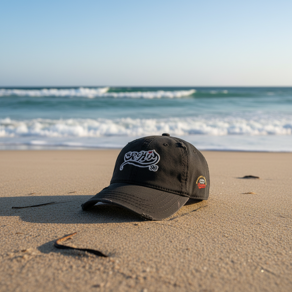 URCHIN Cap- 'Urchin 96' Black Logo on White. 100% Cotton. Lightly Distressed. Choice of Colours. Unisex.