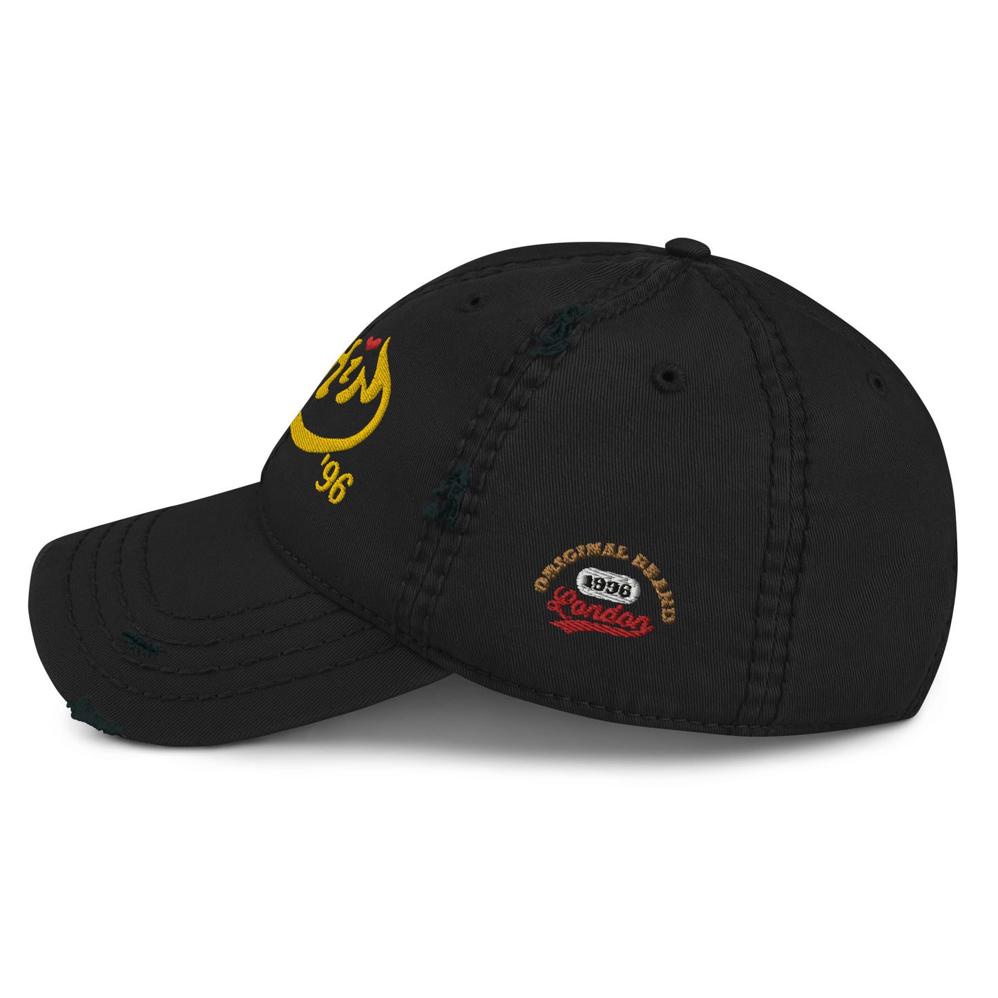 URCHIN Headwear 'Urchin 96' Logo- Baseball Cap. Gold Logo. Lightly Distressed. Embroidered front and side Design. Choice of Colours.