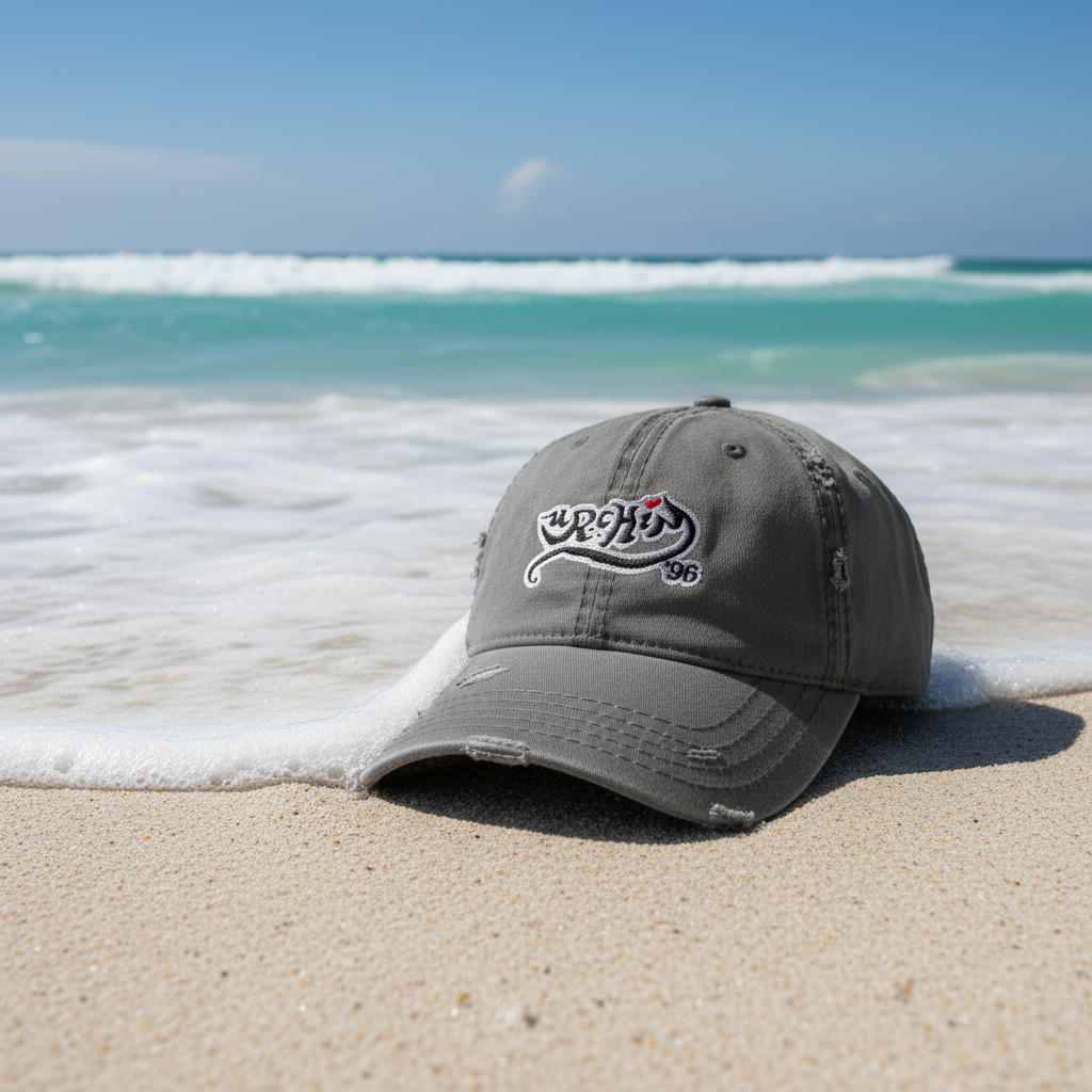 URCHIN Cap- 'Urchin 96' Black Logo on White. 100% Cotton. Lightly Distressed. Choice of Colours. Unisex.
