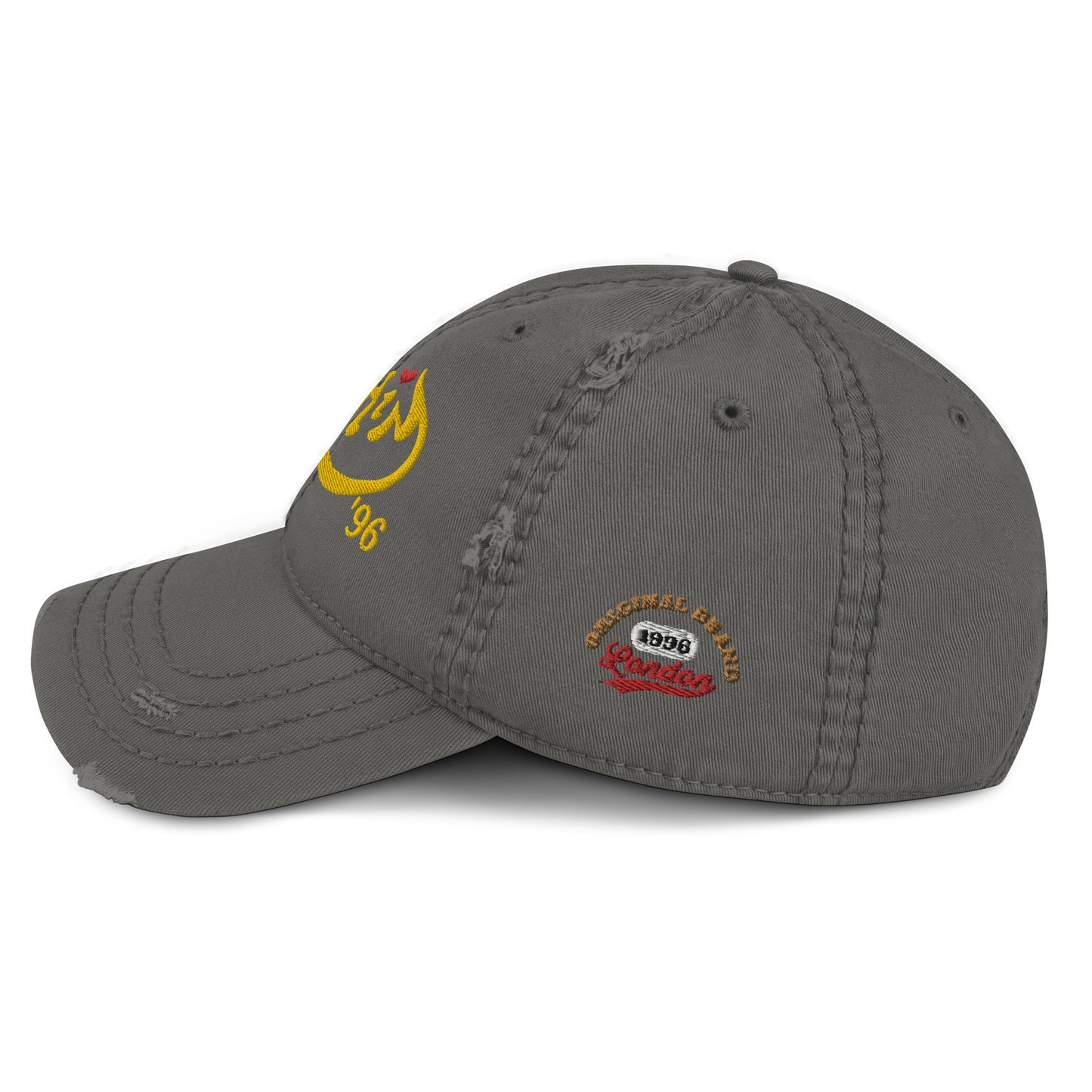 URCHIN Headwear 'Urchin 96' Logo- Baseball Cap. Gold Logo. Lightly Distressed. Embroidered front and side Design. Choice of Colours.
