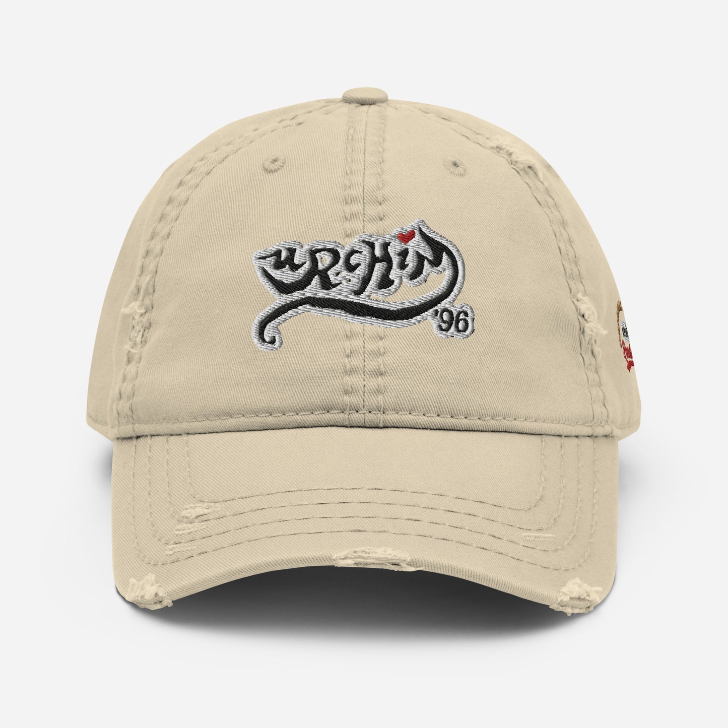 URCHIN Hat- 'Urchin 96' Black Logo on White Cap. 100% Cotton. Lightly Distressed. Choice of Colours. Unisex.