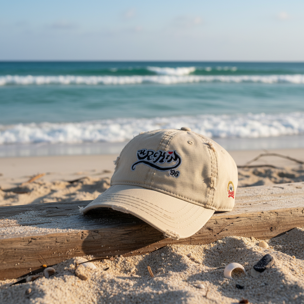 URCHIN Cap- 'Urchin 96' Black Logo on White. 100% Cotton. Lightly Distressed. Choice of Colours. Unisex.