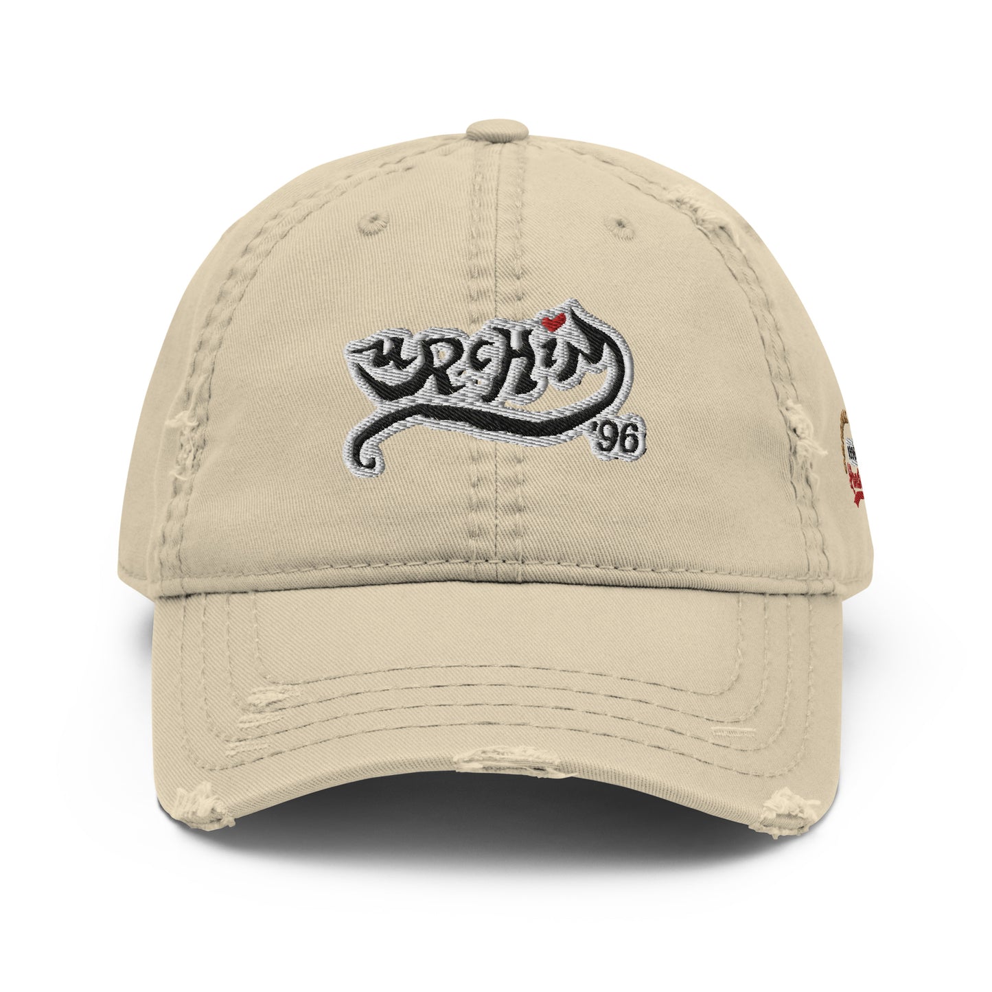 URCHIN Hat- 'Urchin 96' Black Logo on White Cap. 100% Cotton. Lightly Distressed. Choice of Colours. Unisex.
