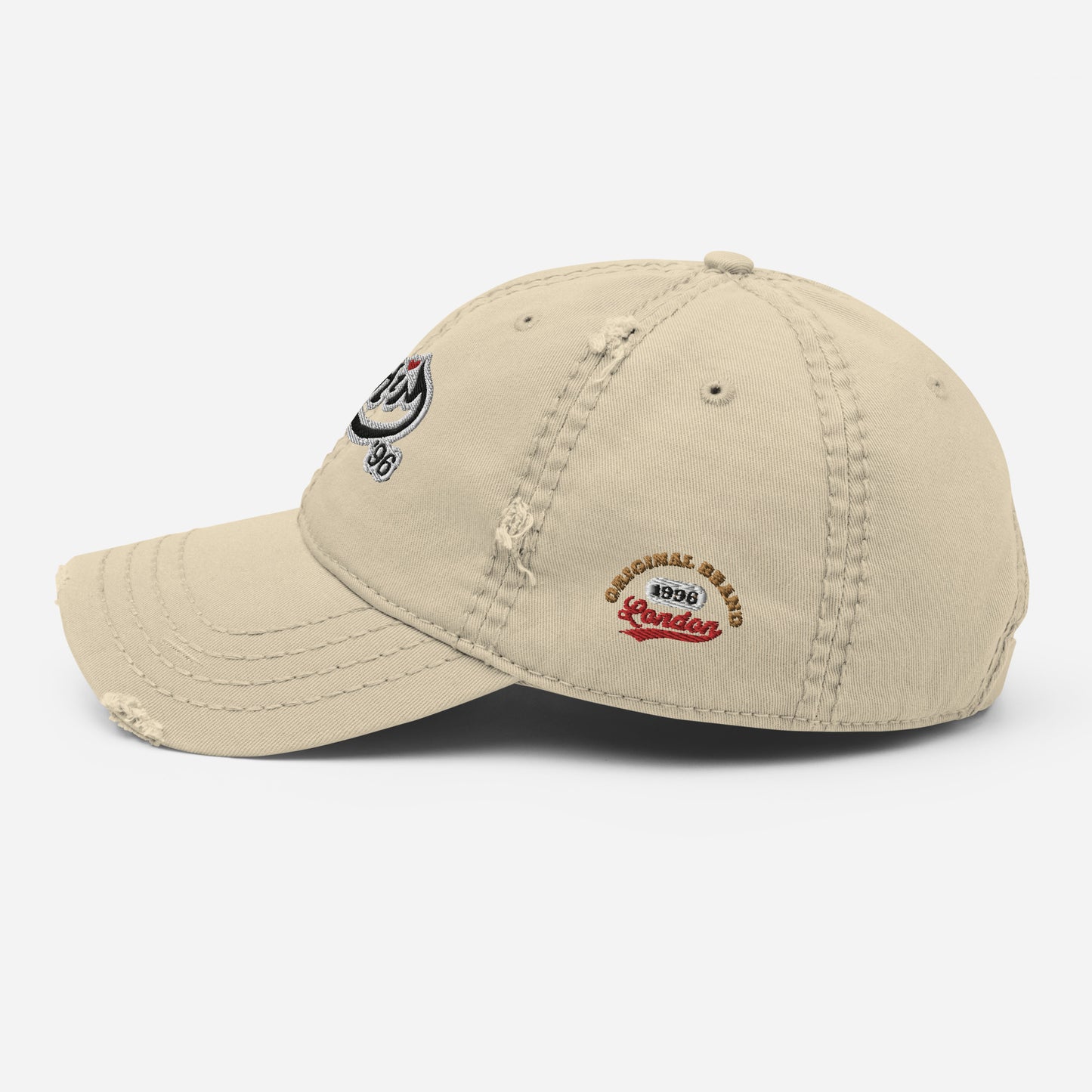 URCHIN Hat- 'Urchin 96' Black Logo on White Cap. 100% Cotton. Lightly Distressed. Choice of Colours. Unisex.