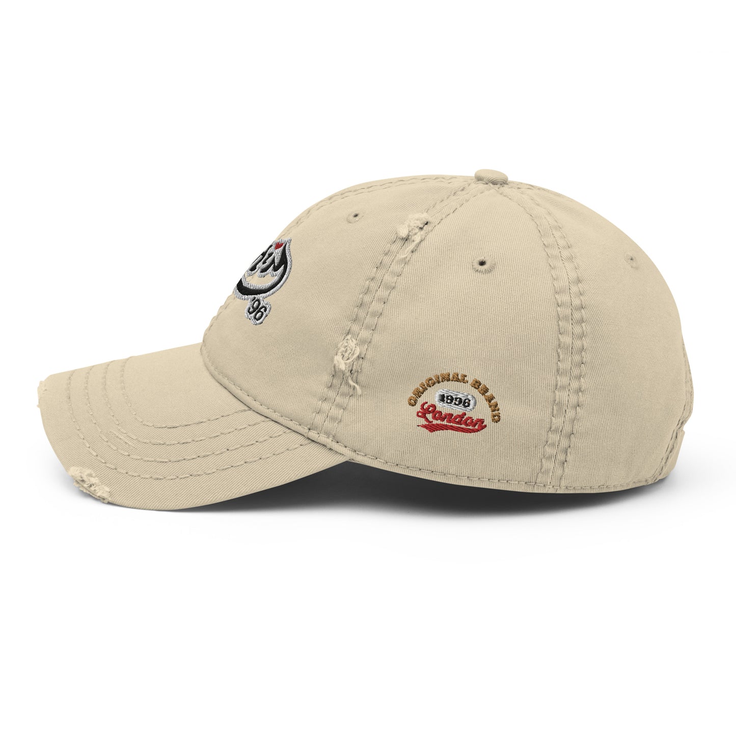 URCHIN Hat- 'Urchin 96' Black Logo on White Cap. 100% Cotton. Lightly Distressed. Choice of Colours. Unisex.