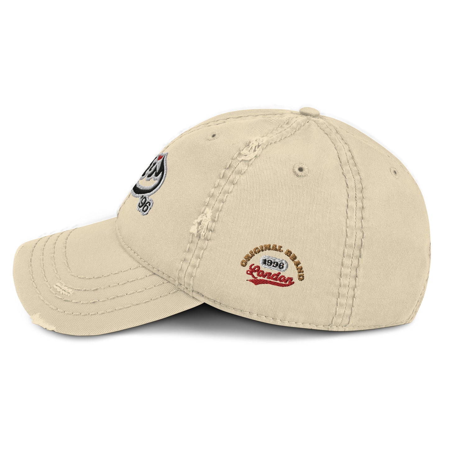 URCHIN Hat- 'Urchin 96' Black Logo on White Cap. 100% Cotton. Lightly Distressed. Choice of Colours. Unisex.