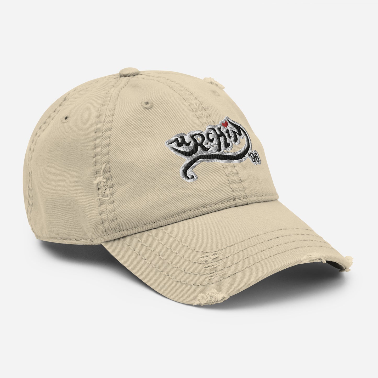 URCHIN Hat- 'Urchin 96' Black Logo on White Cap. 100% Cotton. Lightly Distressed. Choice of Colours. Unisex.