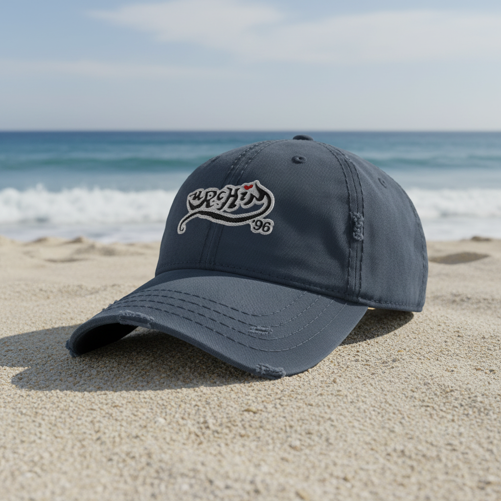 URCHIN Cap- 'Urchin 96' Black Logo on White. 100% Cotton. Lightly Distressed. Choice of Colours. Unisex.