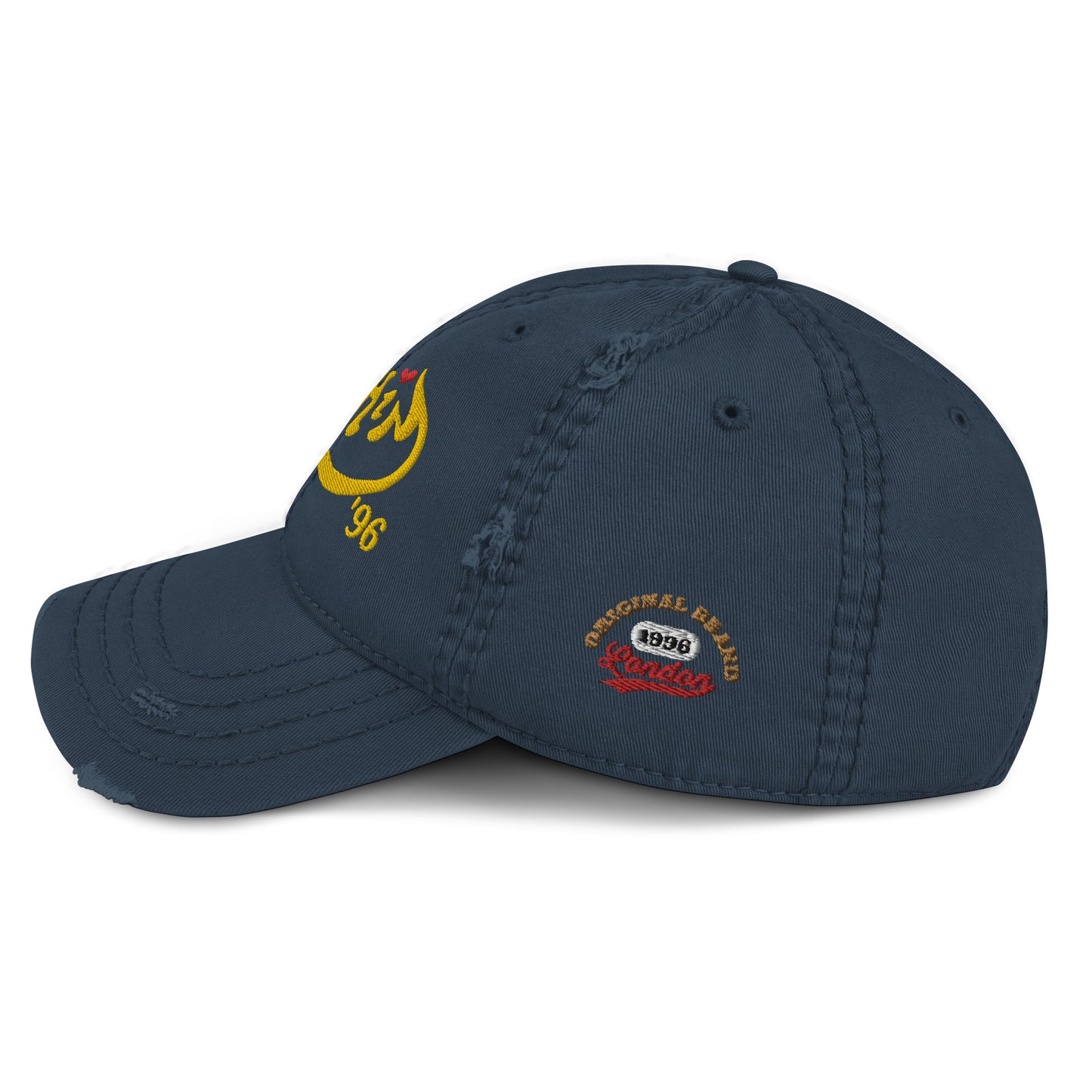 URCHIN Headwear 'Urchin 96' Logo- Baseball Cap. Gold Logo. Lightly Distressed. Embroidered front and side Design. Choice of Colours.